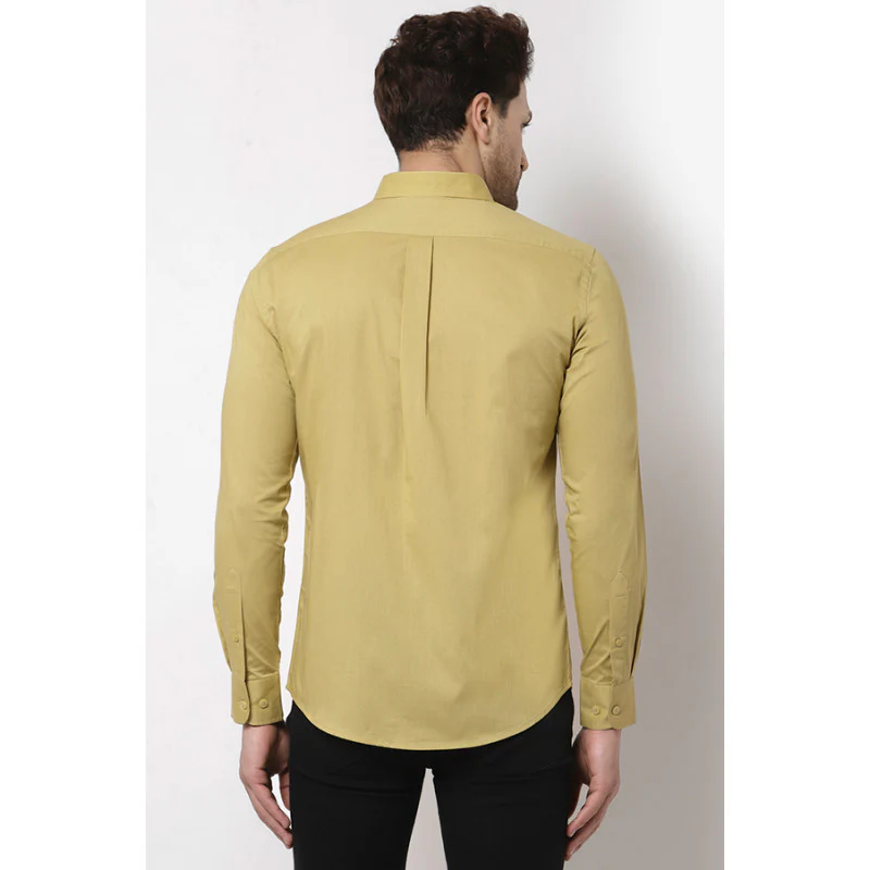 Men Pale Yellow Solid Shirt - Image 3