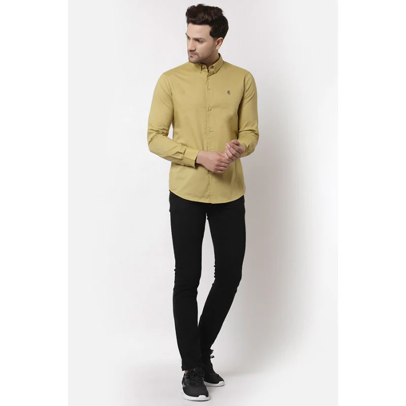 Men Pale Yellow Solid Shirt - Image 4