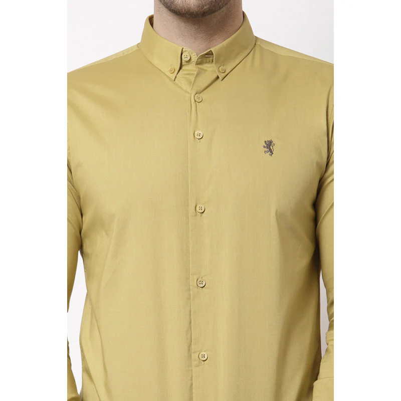 Men Pale Yellow Solid Shirt - Image 5