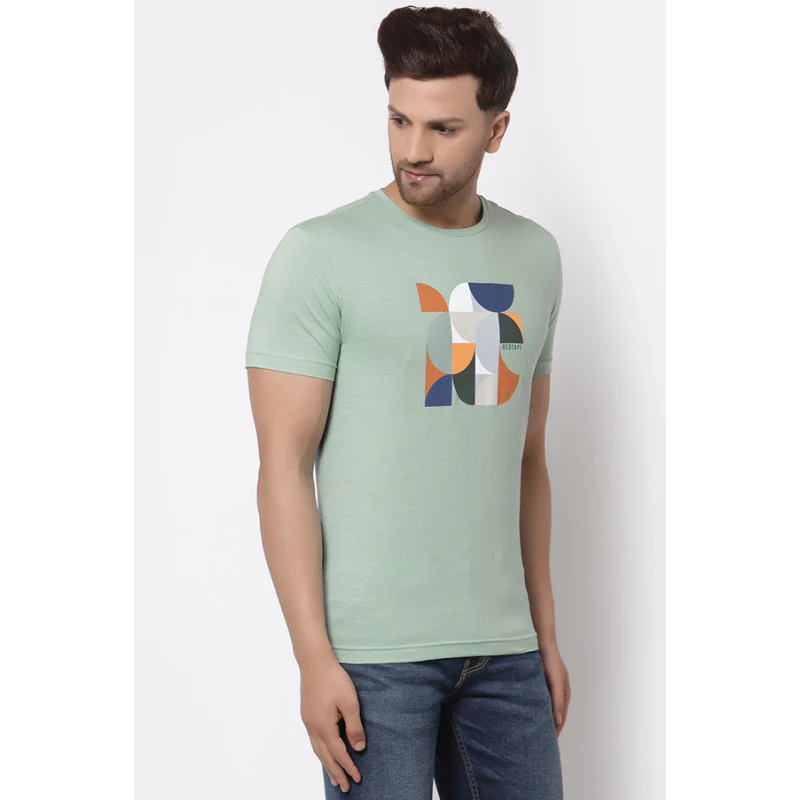 Men Pastel Green Printed T-Shirt - Image 2