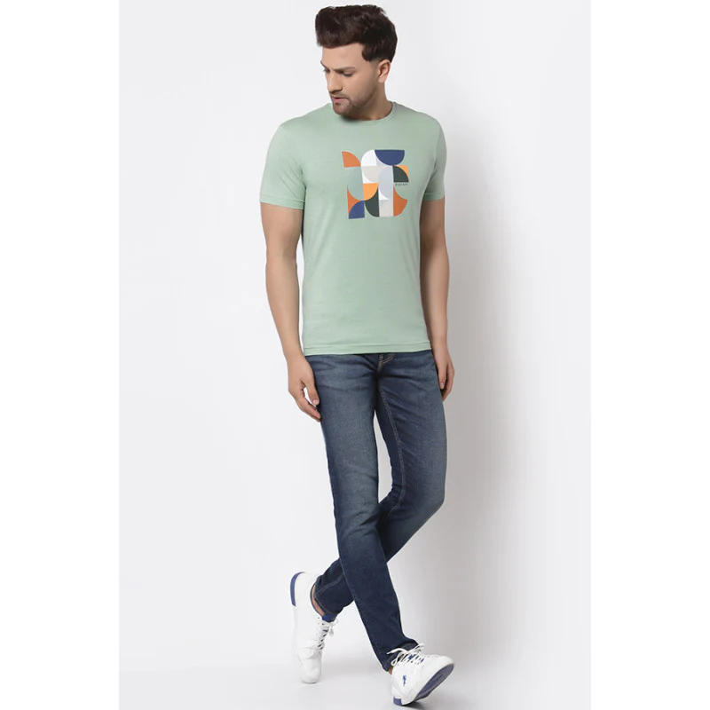 Men Pastel Green Printed T-Shirt - Image 4