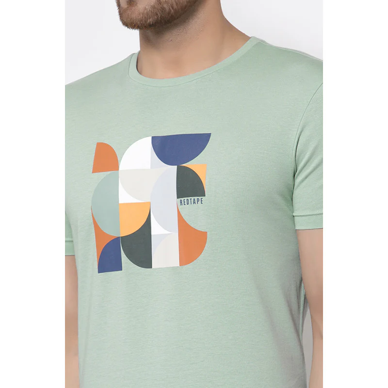 Men Pastel Green Printed T-Shirt - Image 5