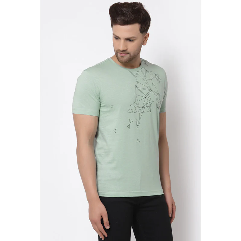 Men Pastel Green Round Neck T-Shirt - Image 2