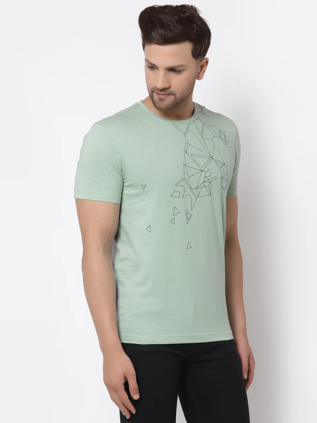 Men Pastel Green Round Neck T-Shirt - Image 3