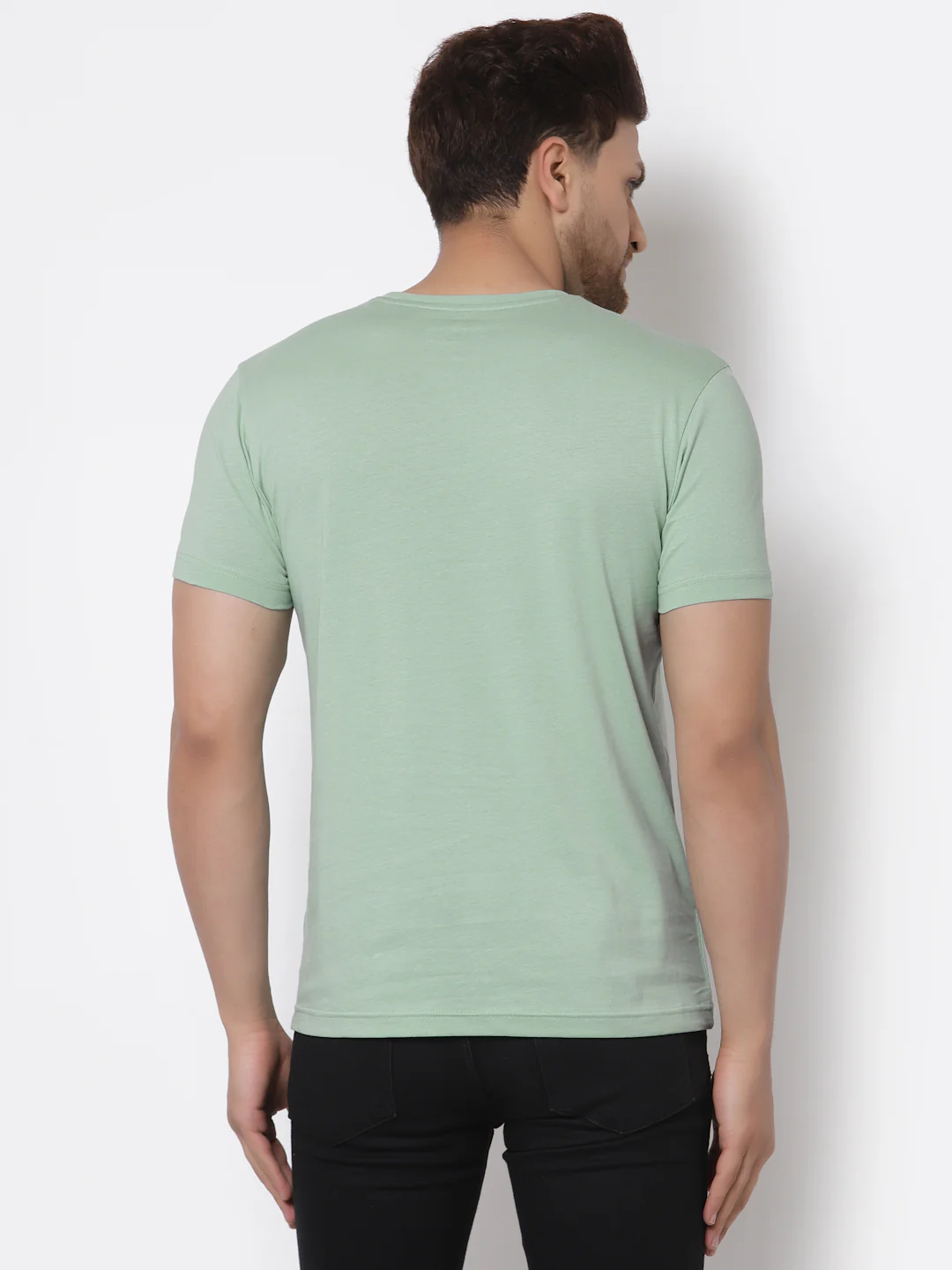 Men Pastel Green Round Neck T-Shirt - Image 4