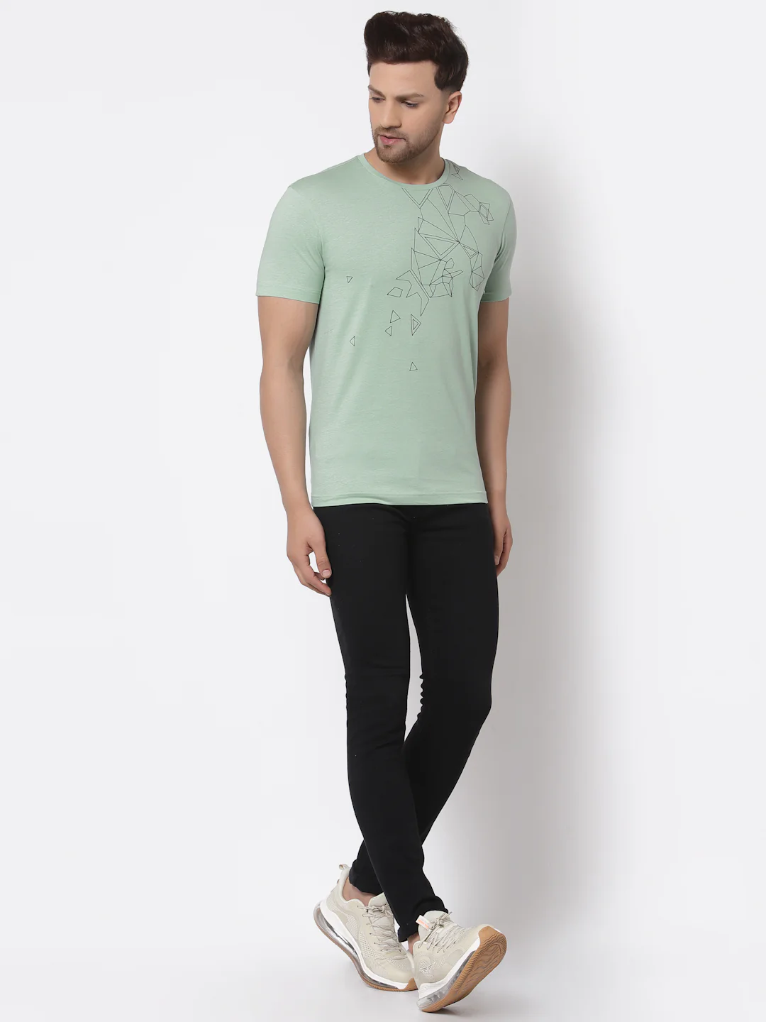 Men Pastel Green Round Neck T-Shirt - Image 5