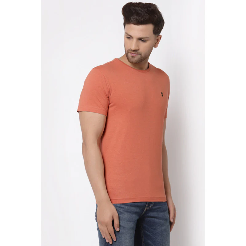 Men Peach Solid T-Shirt - Image 2