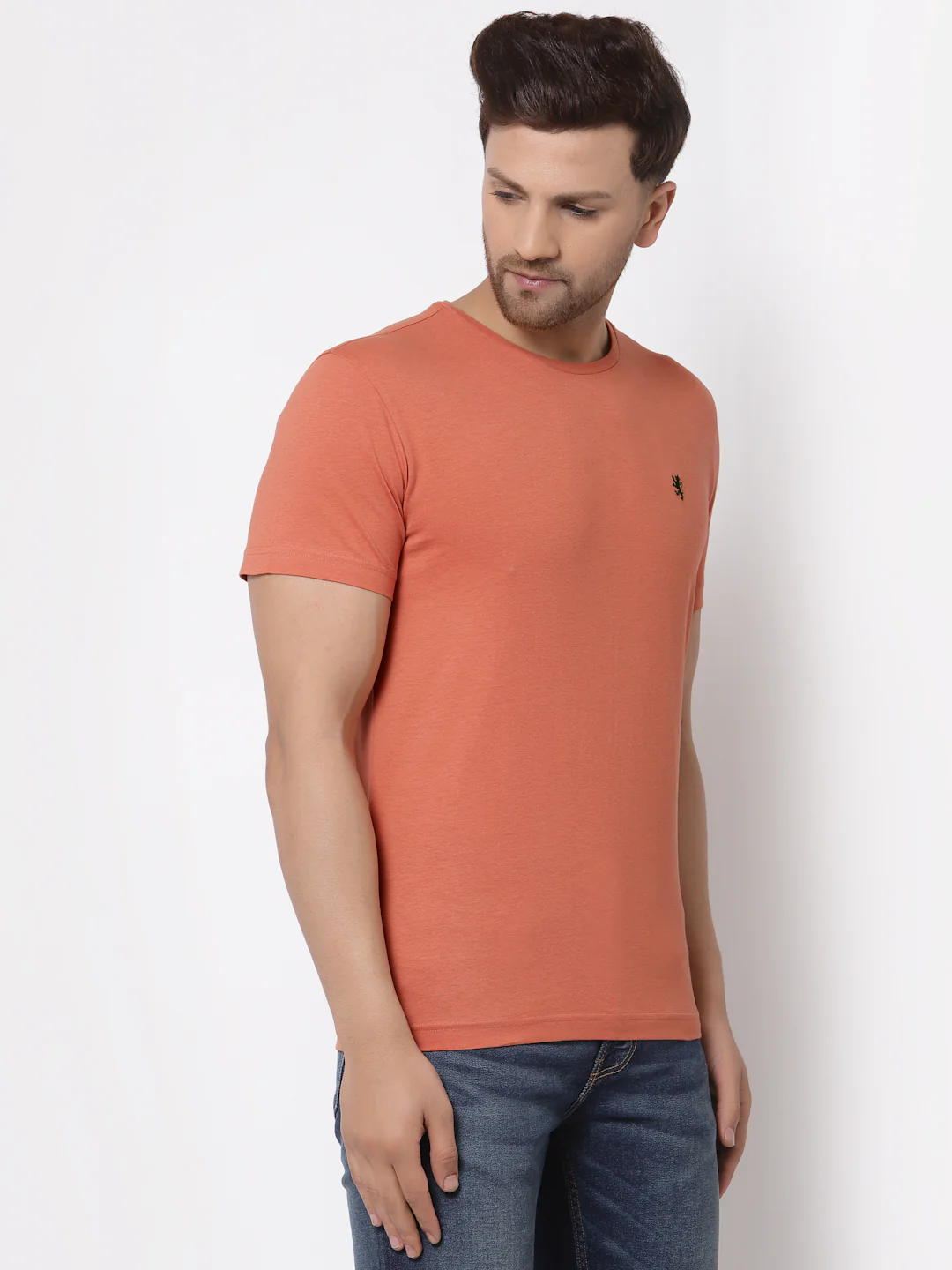 Men Peach Solid T-Shirt - Image 3