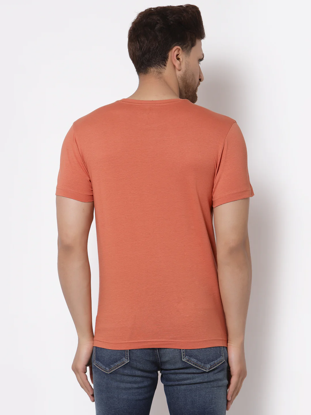 Men Peach Solid T-Shirt - Image 4