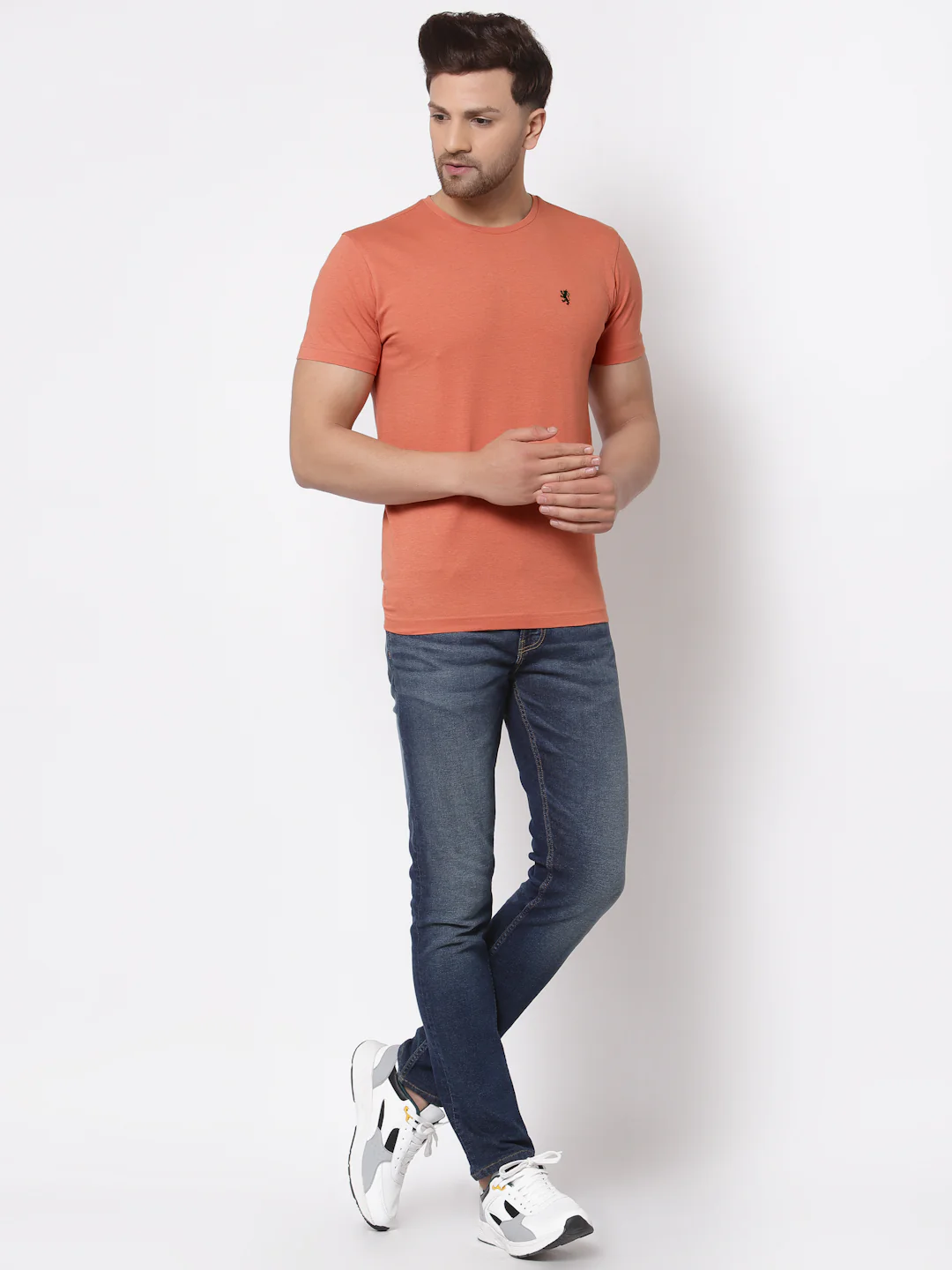 Men Peach Solid T-Shirt - Image 5