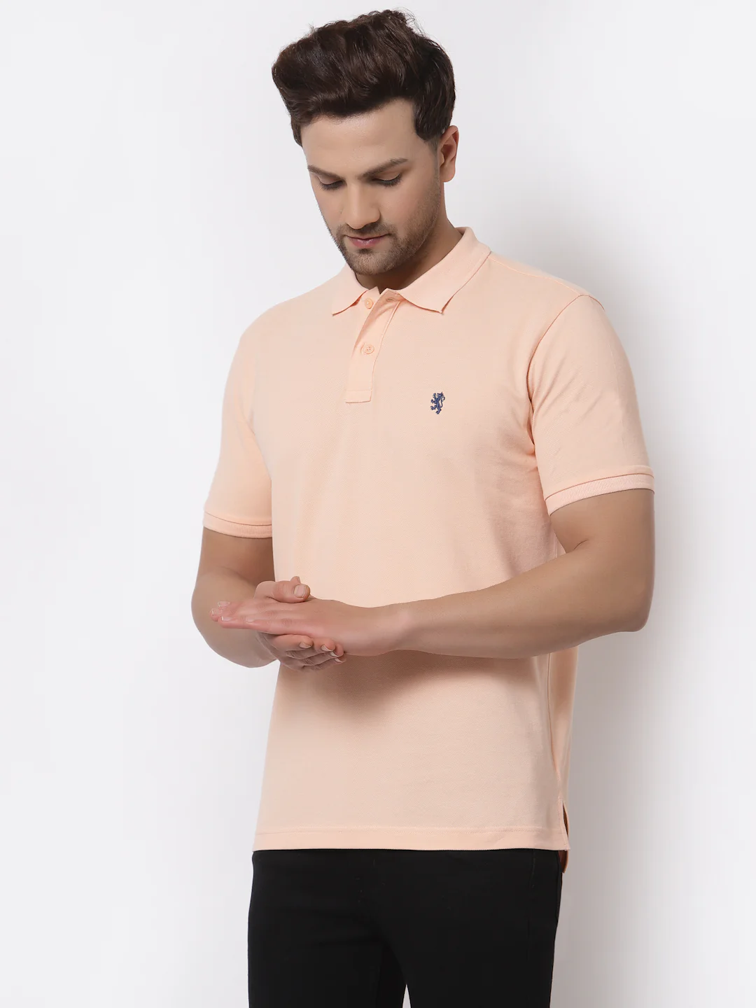 Men's Peach Polo Neck T-Shirt - Image 3
