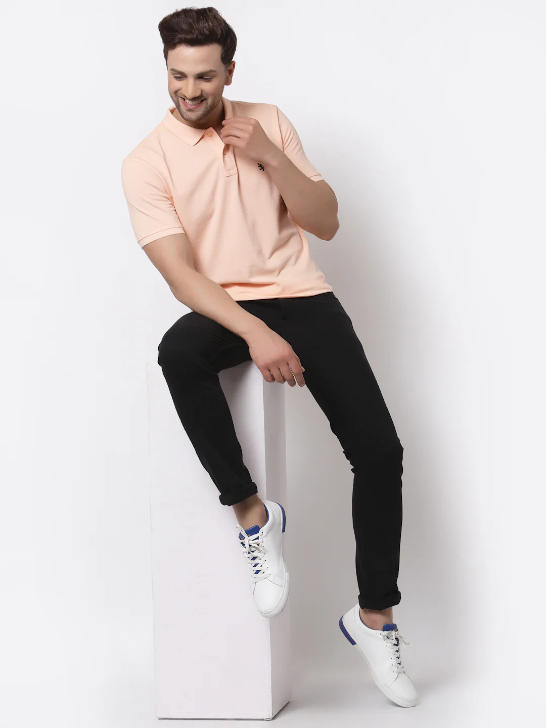 Men's Peach Polo Neck T-Shirt - Image 5