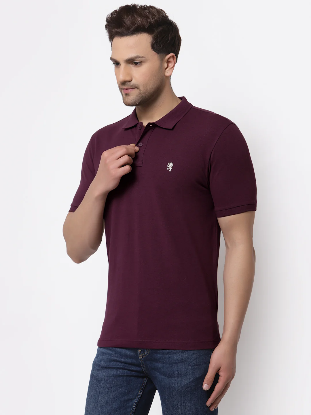 Men's Plum Polo Neck T-Shirt - Image 3