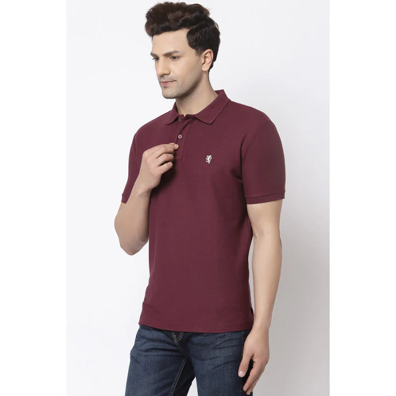 Men Plum Polo Neck T-Shirt - Image 2
