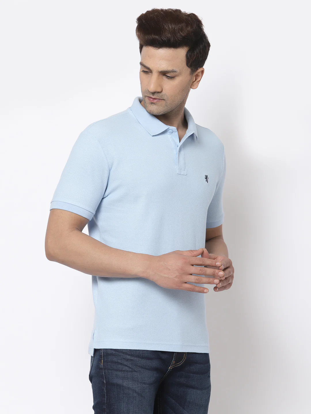Men Powder Blue Polo Neck T-Shirt - Image 2