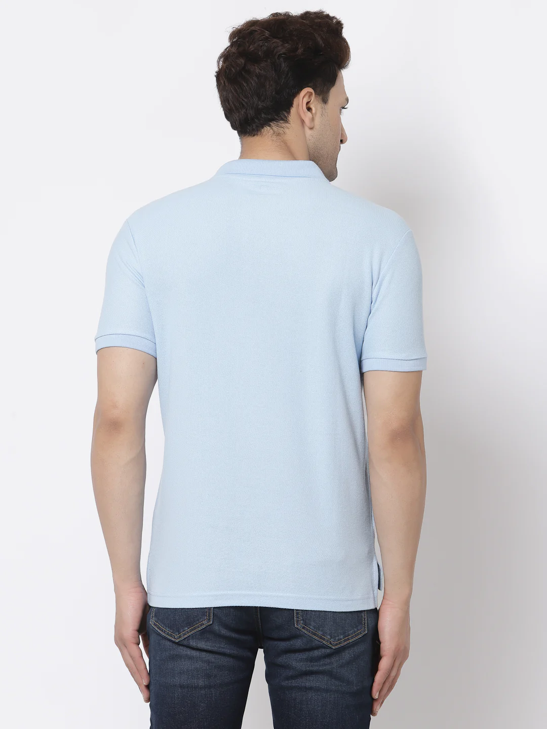 Men Powder Blue Polo Neck T-Shirt - Image 3