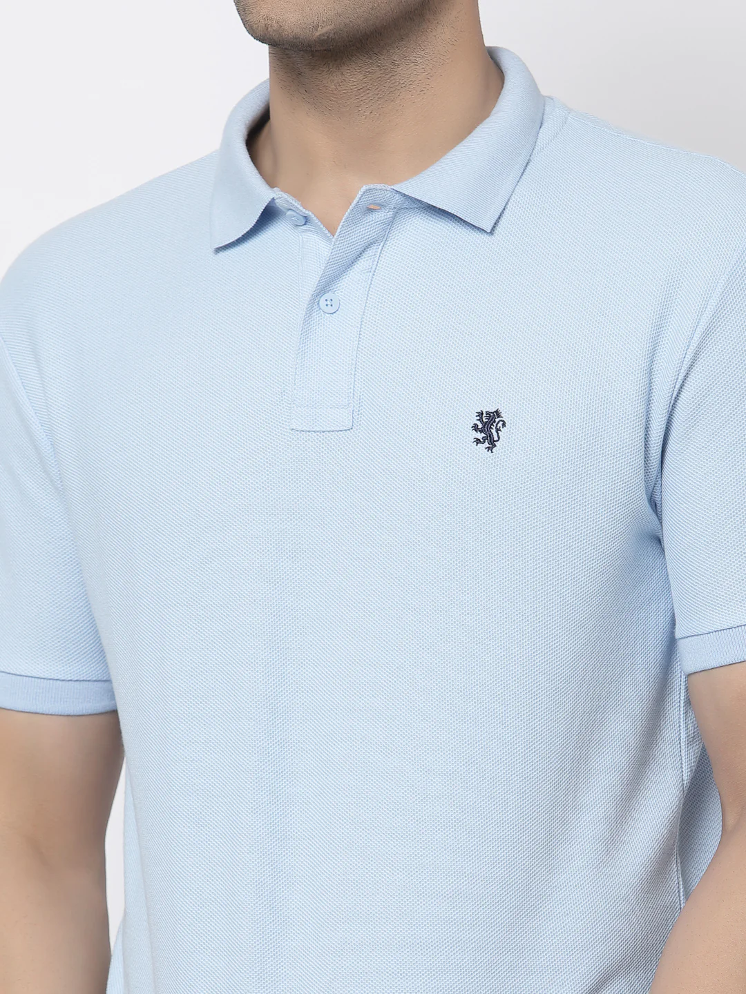 Men Powder Blue Polo Neck T-Shirt - Image 4