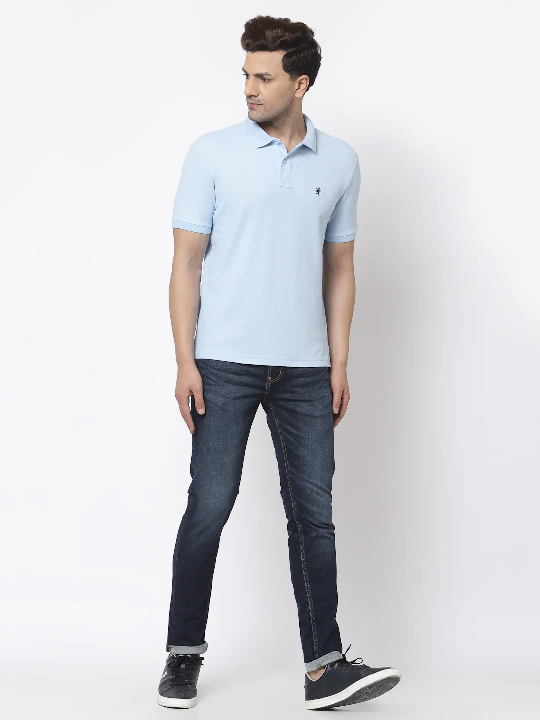 Men Powder Blue Polo Neck T-Shirt - Image 5