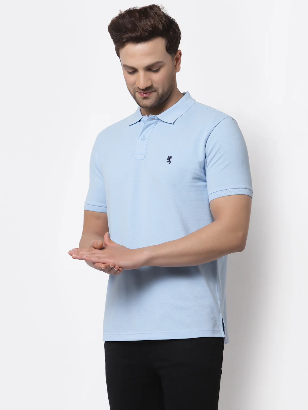 Men Powder Blue Polo Neck T-Shirt - Image 2