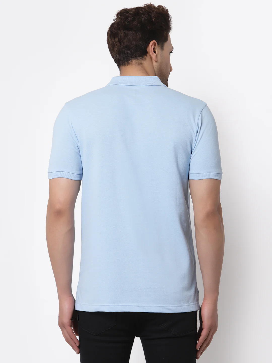 Men Powder Blue Polo Neck T-Shirt - Image 3
