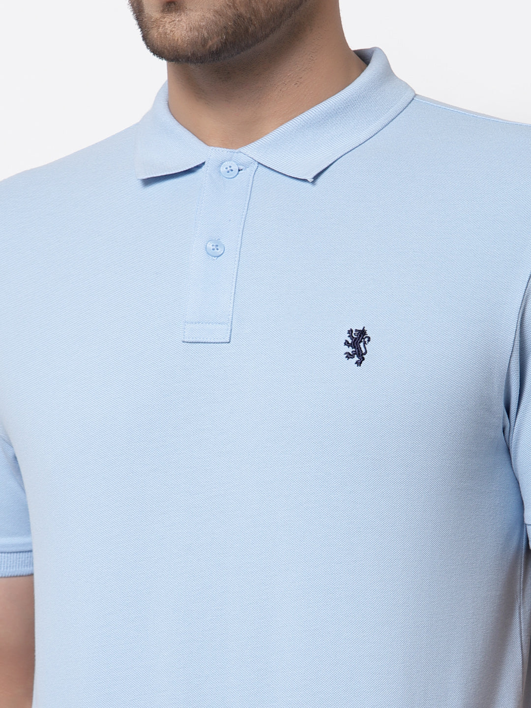 Men Powder Blue Polo Neck T-Shirt - Image 4