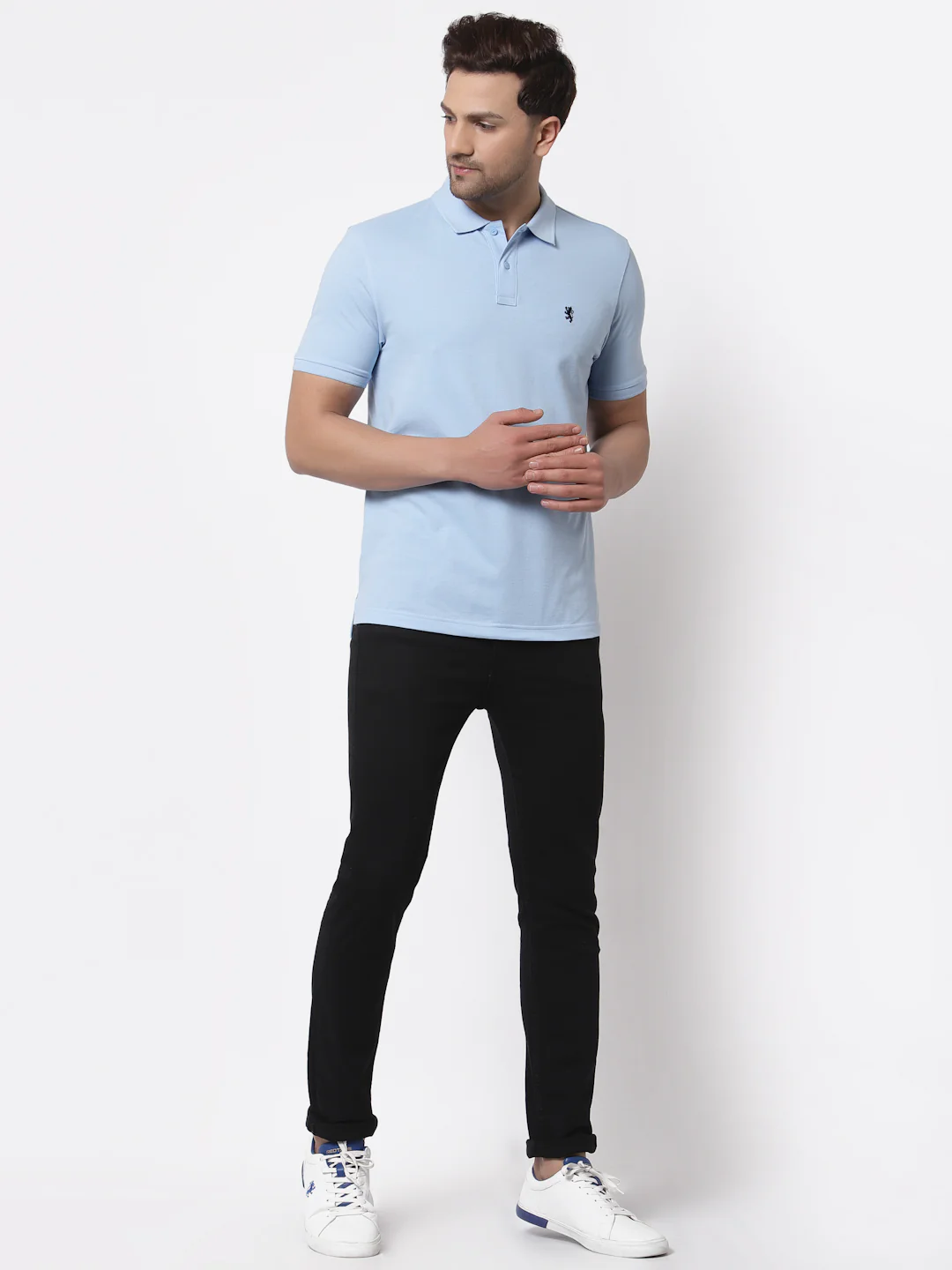 Men Powder Blue Polo Neck T-Shirt - Image 5
