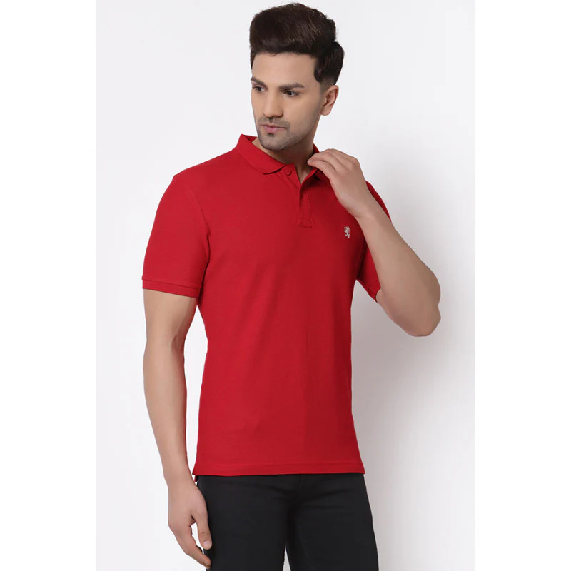 Men Red CollaRed T-Shirt - Image 2