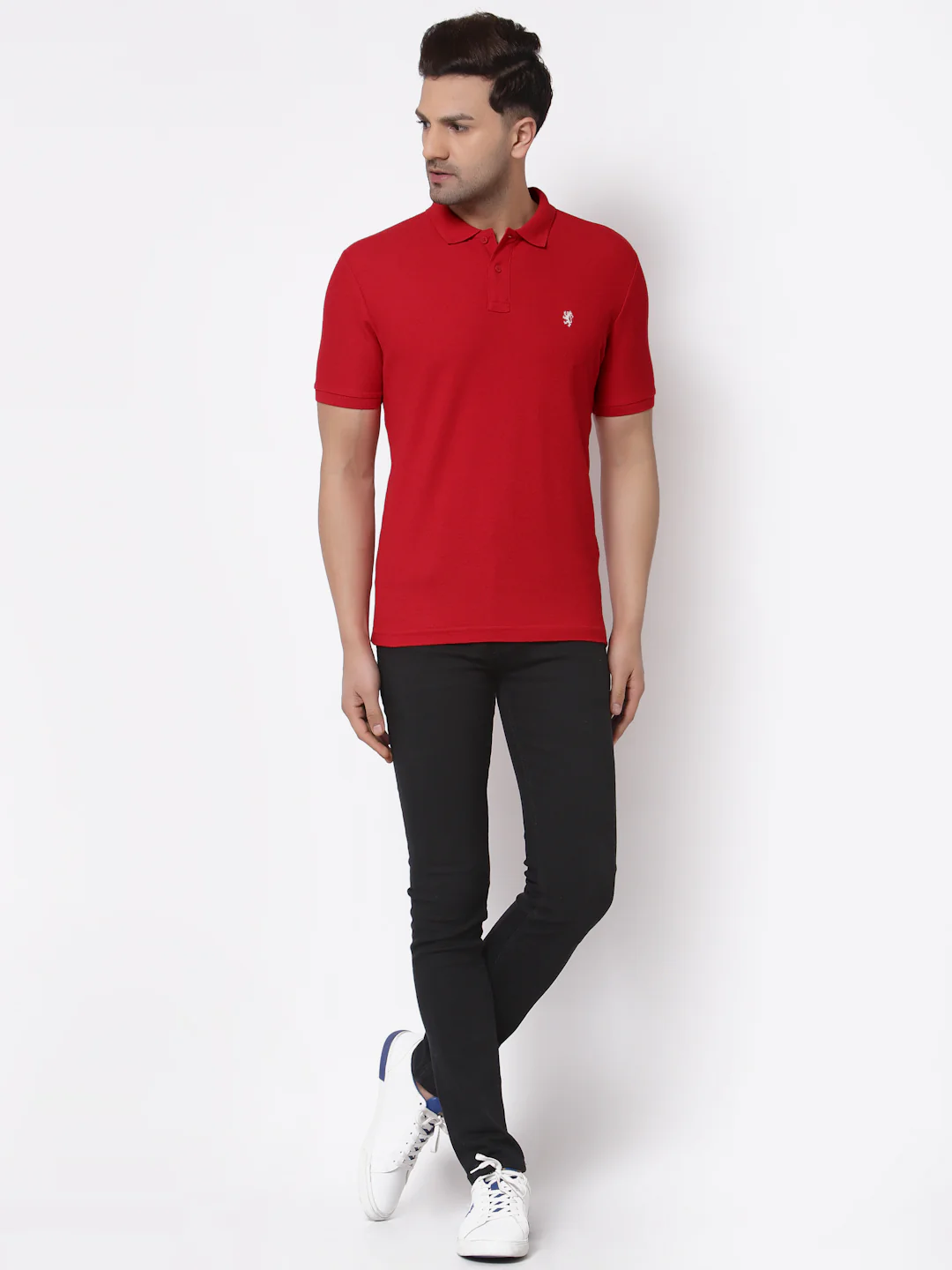 Men Red CollaRed T-Shirt - Image 5