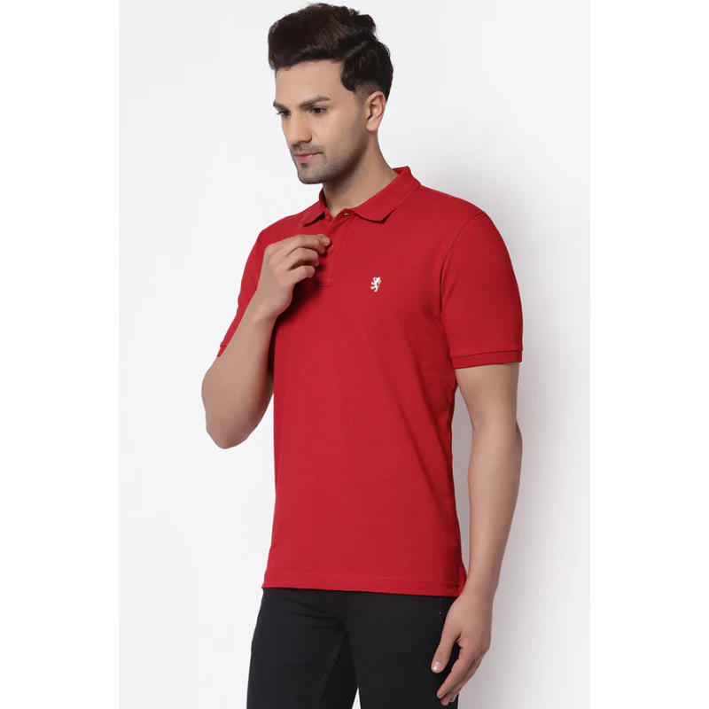 Men's Red Polo Neck T-Shirt - Image 2