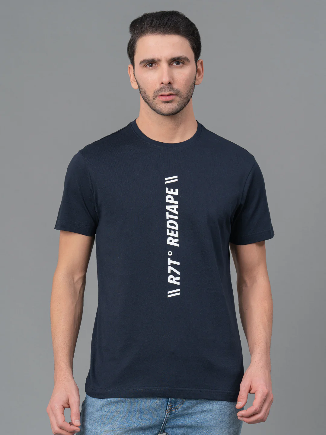 Mens Round Neck Navy T-Shirt - Image 2