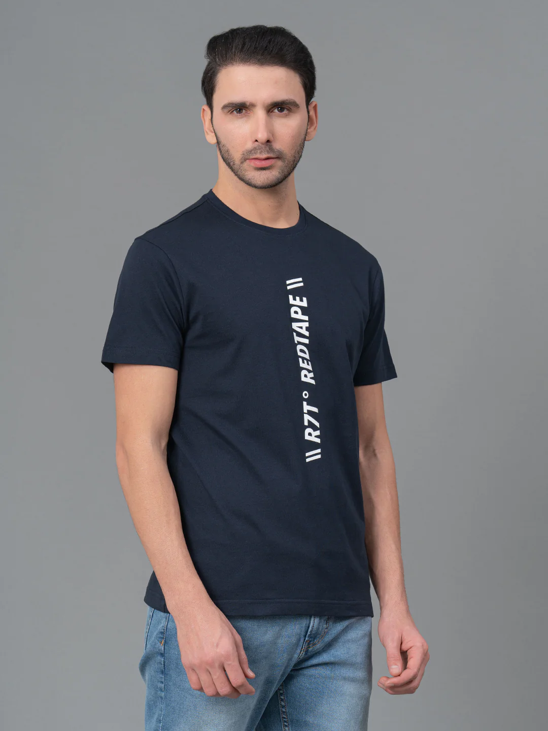 Mens Round Neck Navy T-Shirt - Image 3