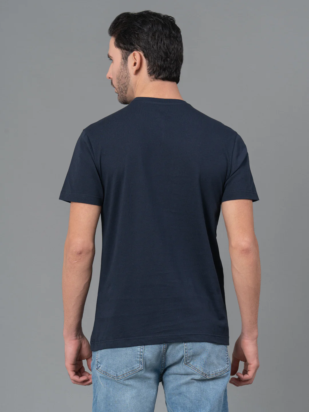 Mens Round Neck Navy T-Shirt - Image 4