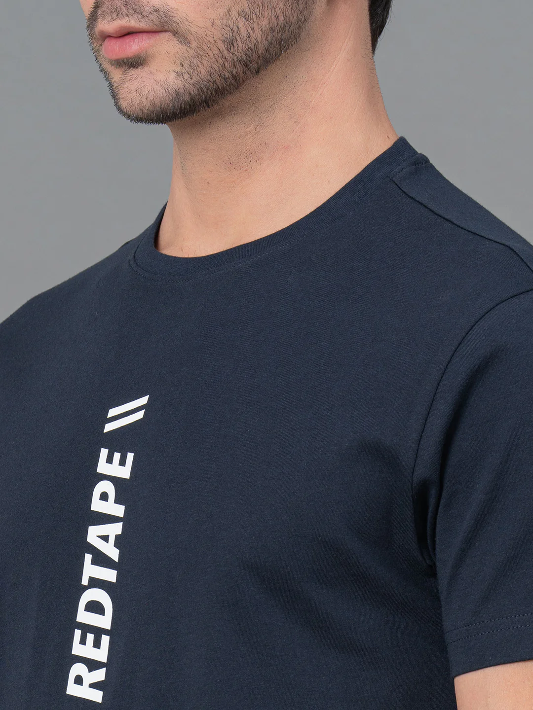 Mens Round Neck Navy T-Shirt - Image 5