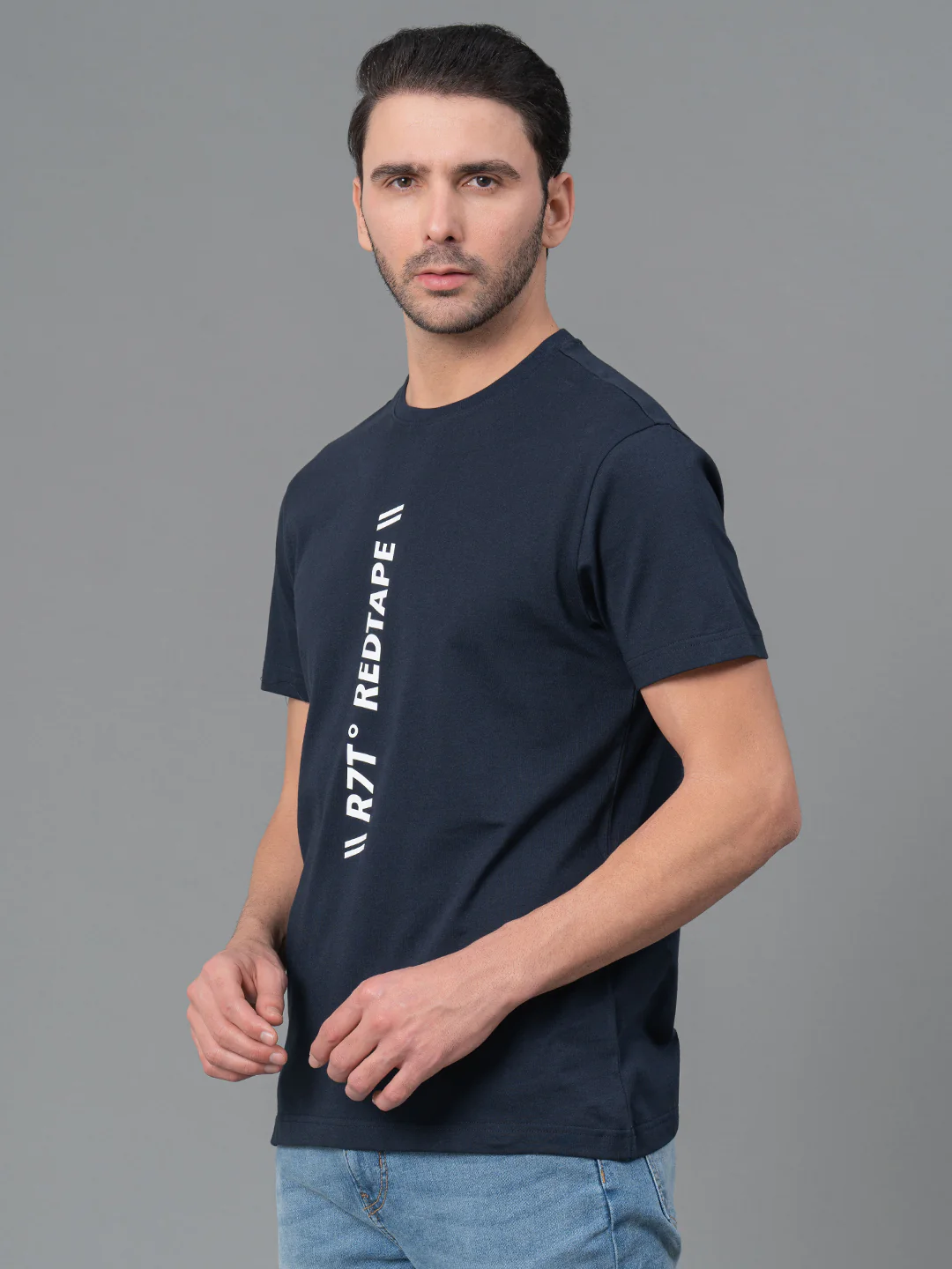 Mens Round Neck Navy T-Shirt - Image 7