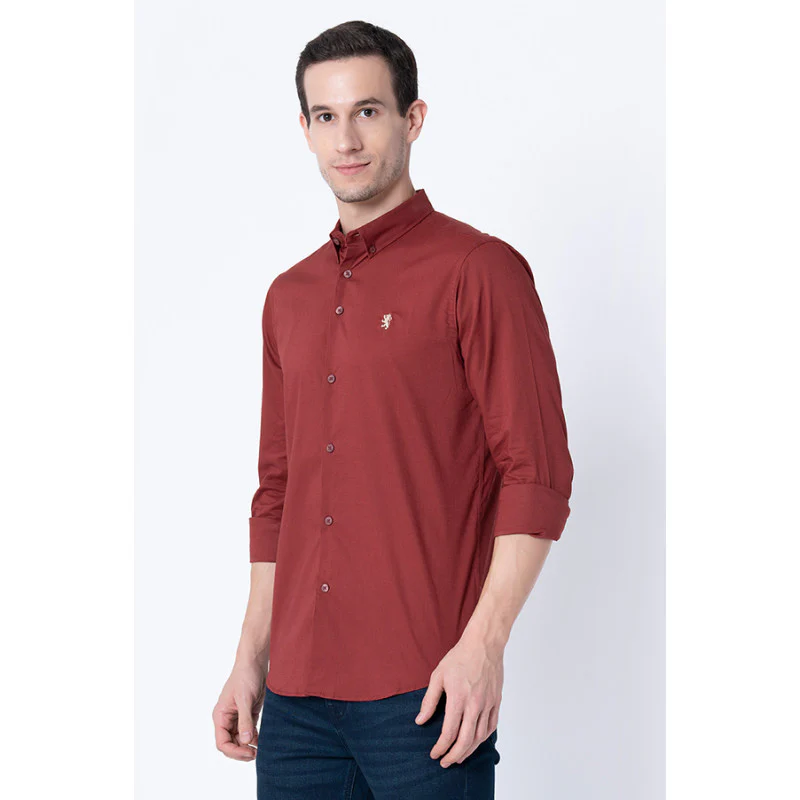 Men Rust Red Solid Shirts - Image 2