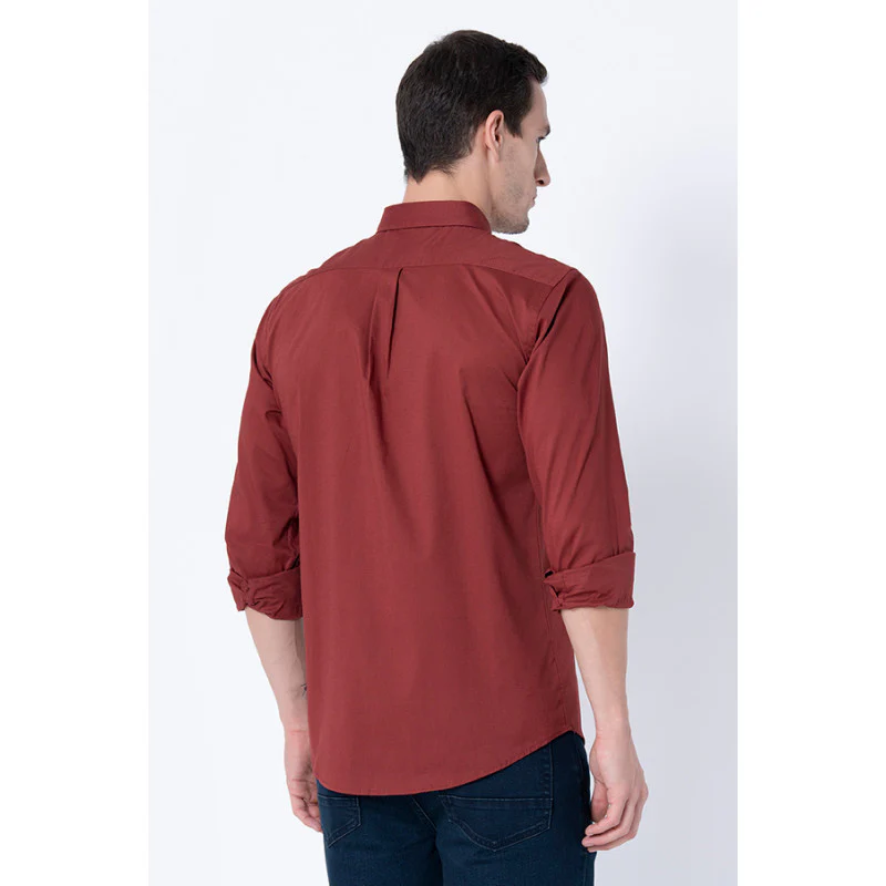 Men Rust Red Solid Shirts - Image 3