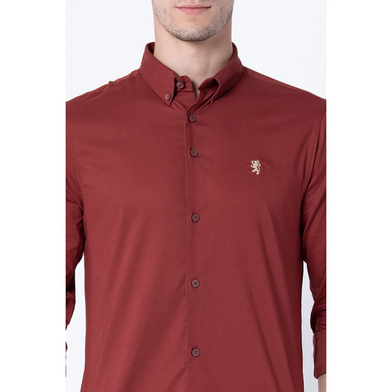 Men Rust Red Solid Shirts - Image 4
