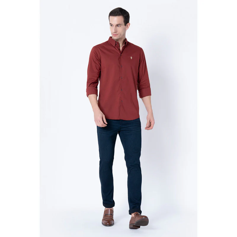 Men Rust Red Solid Shirts - Image 5