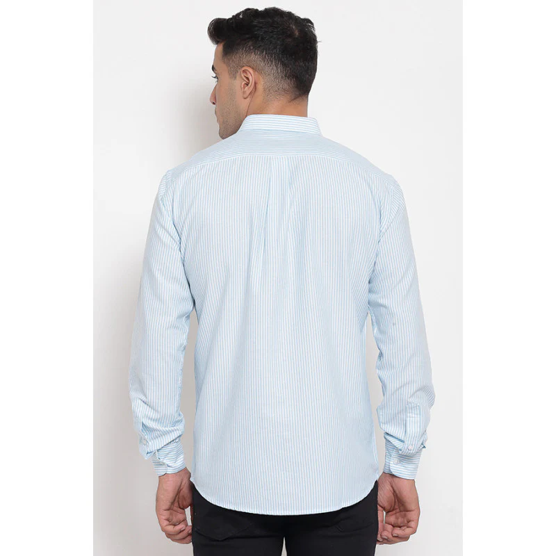 Men's Sea Blue Full Sleeves Casual Shirt - Image 2