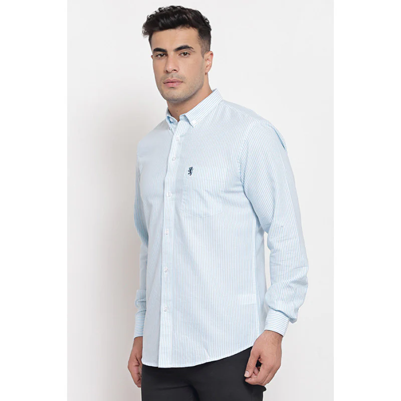 Men's Sea Blue Full Sleeves Casual Shirt - Image 3