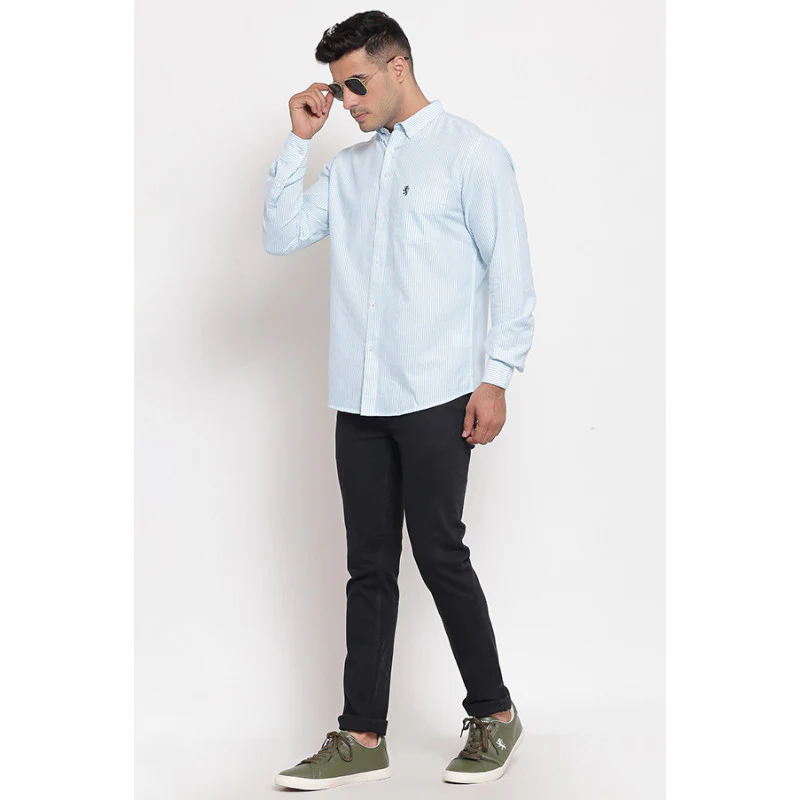 Men's Sea Blue Full Sleeves Casual Shirt - Image 4