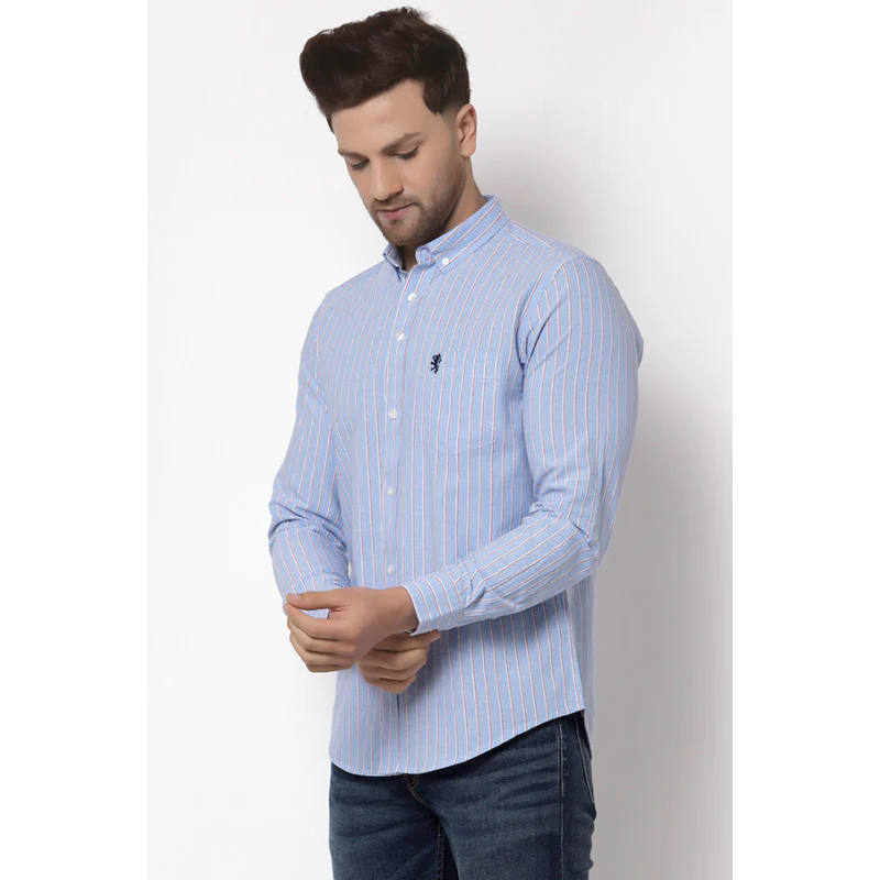 Men Sky Blue Striped Shirt - Image 2