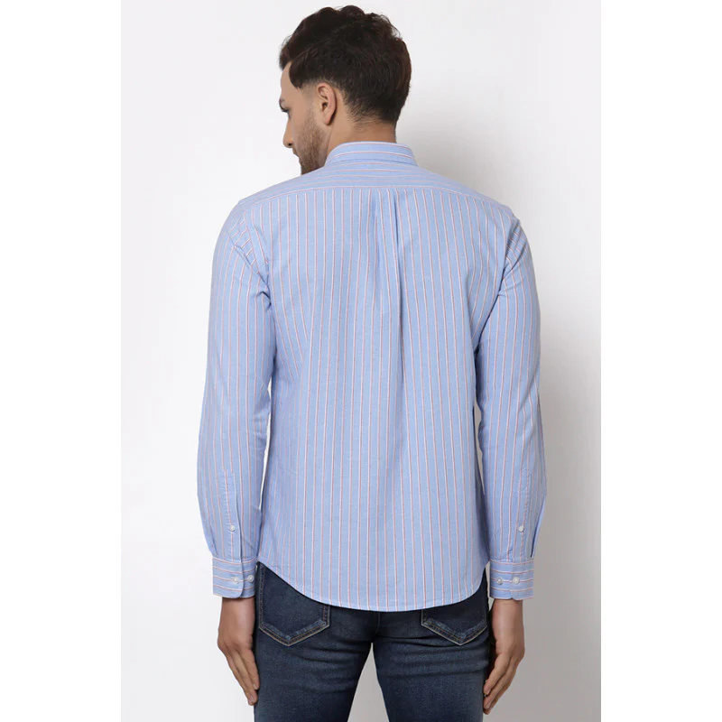 Men Sky Blue Striped Shirt - Image 3