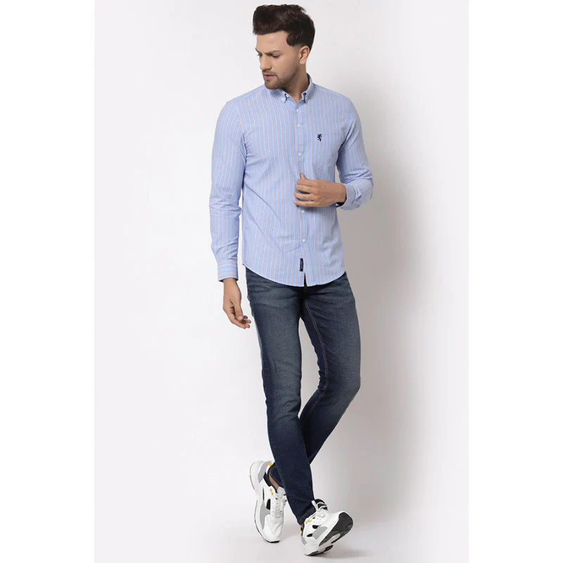 Men Sky Blue Striped Shirt - Image 4