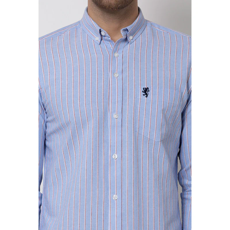 Men Sky Blue Striped Shirt - Image 5