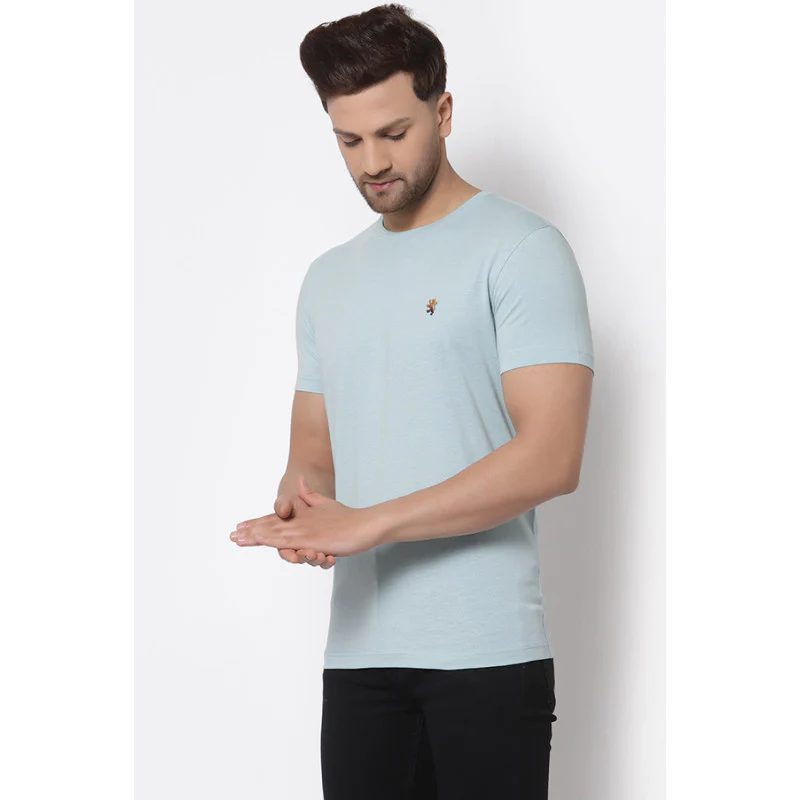 Men Sky Blue Solid T-Shirt - Image 2