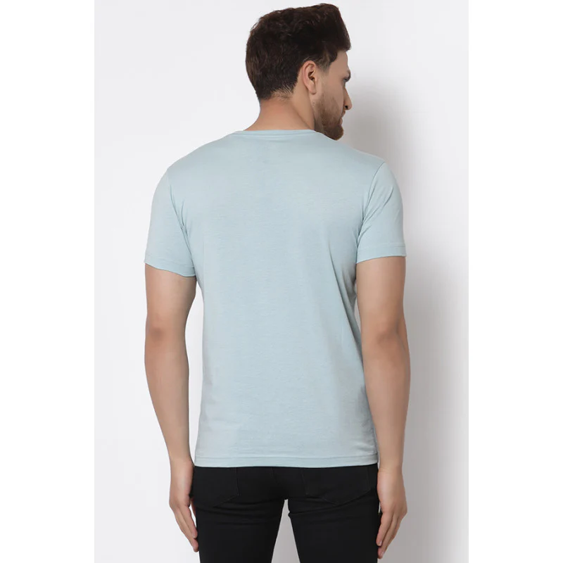 Men Sky Blue Solid T-Shirt - Image 3