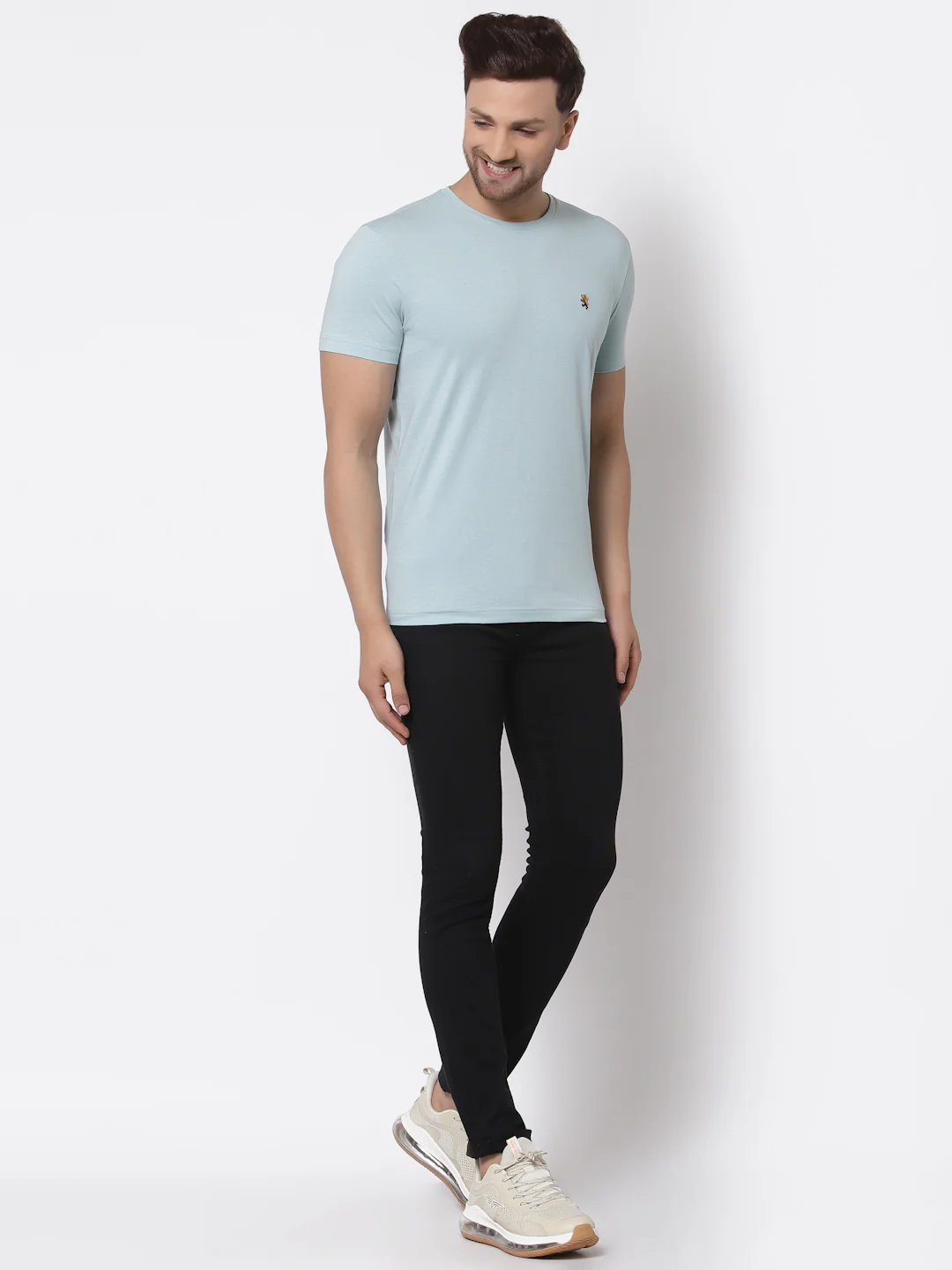Men Sky Blue Solid T-Shirt - Image 5