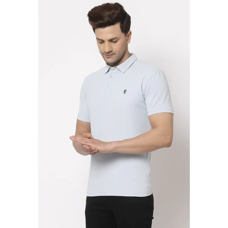 Men Sky Blue Polo Neck T-Shirt - Image 2