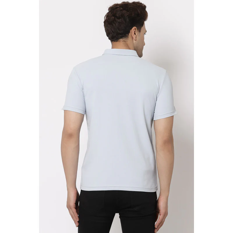 Men Sky Blue Polo Neck T-Shirt - Image 3